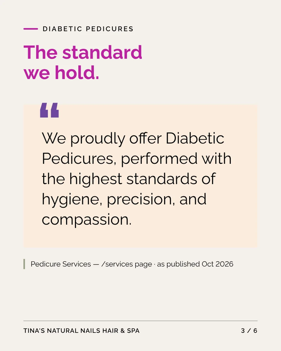 Slide 3: The standard we hold, quoting the salon's diabetic pedicure page
